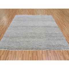 8'x8' Silver Gray Grass Design Ungefärbt 100% Wolle Handgeknüpft Quadratisch Teppich