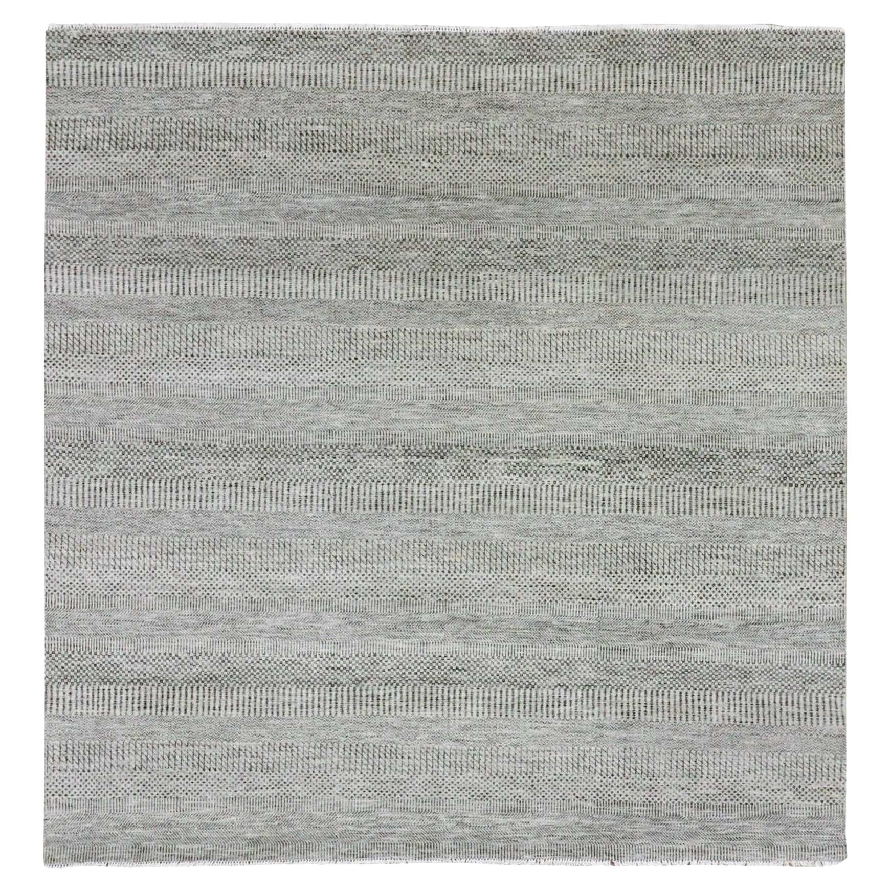 8'x8' Silver Gray Grass Design Undyed 100% Wool Hand Knotted Square Rug