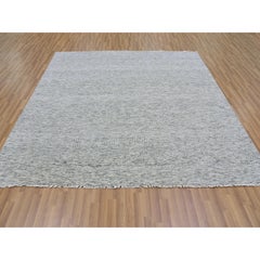 8'x8' Silver Gray Undyed Wool Grass Design Hand Knotted Square Oriental Rug