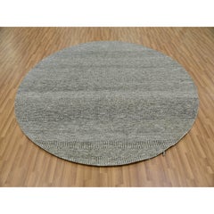 8'x8' Solid Gray Hand Knotted Undyed 100% Wool Modern Grass Design Round Rug