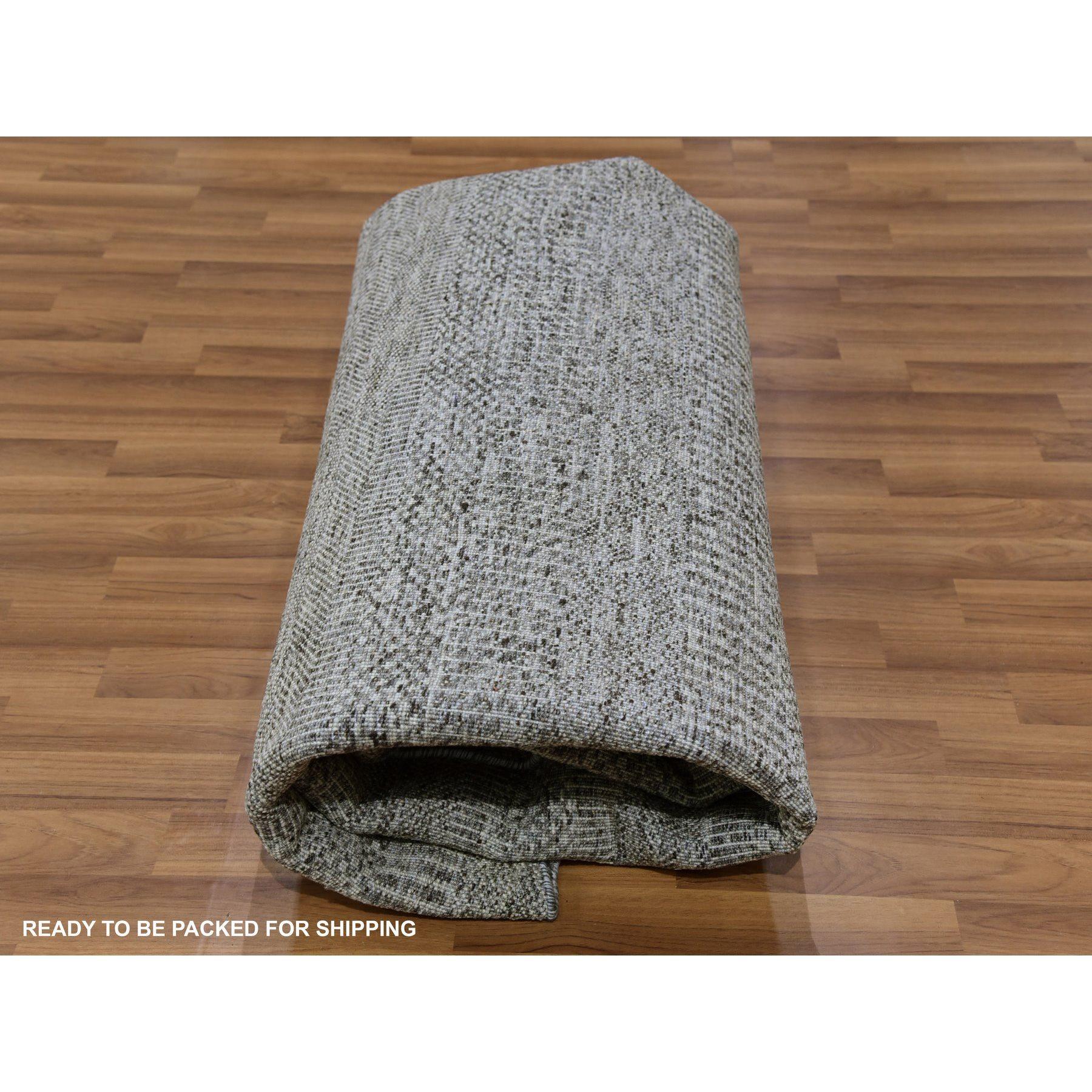 8'x8' Solide Grau Hand geknüpft Undyed 100% Wolle Modern Grass Design Runde Teppich im Angebot 3
