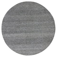8'x8' Gris Sólido Anudada a Mano Sin Teñir 100% Lana Diseño Moderno de Hierba Alfombra Redonda