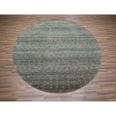 8'x8' Stone Gray Kohinoor Herat Pattern Wool Hand Knotted Round Oriental Rug