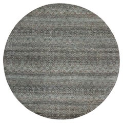 8'x8' Stone Gray Kohinoor Herat Pattern Wool Hand Knotted Round Oriental Rug