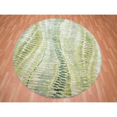 8'x8' Swamp Green, Crocodile Safari Design, Pure Silk Hand Knotted Round Rug