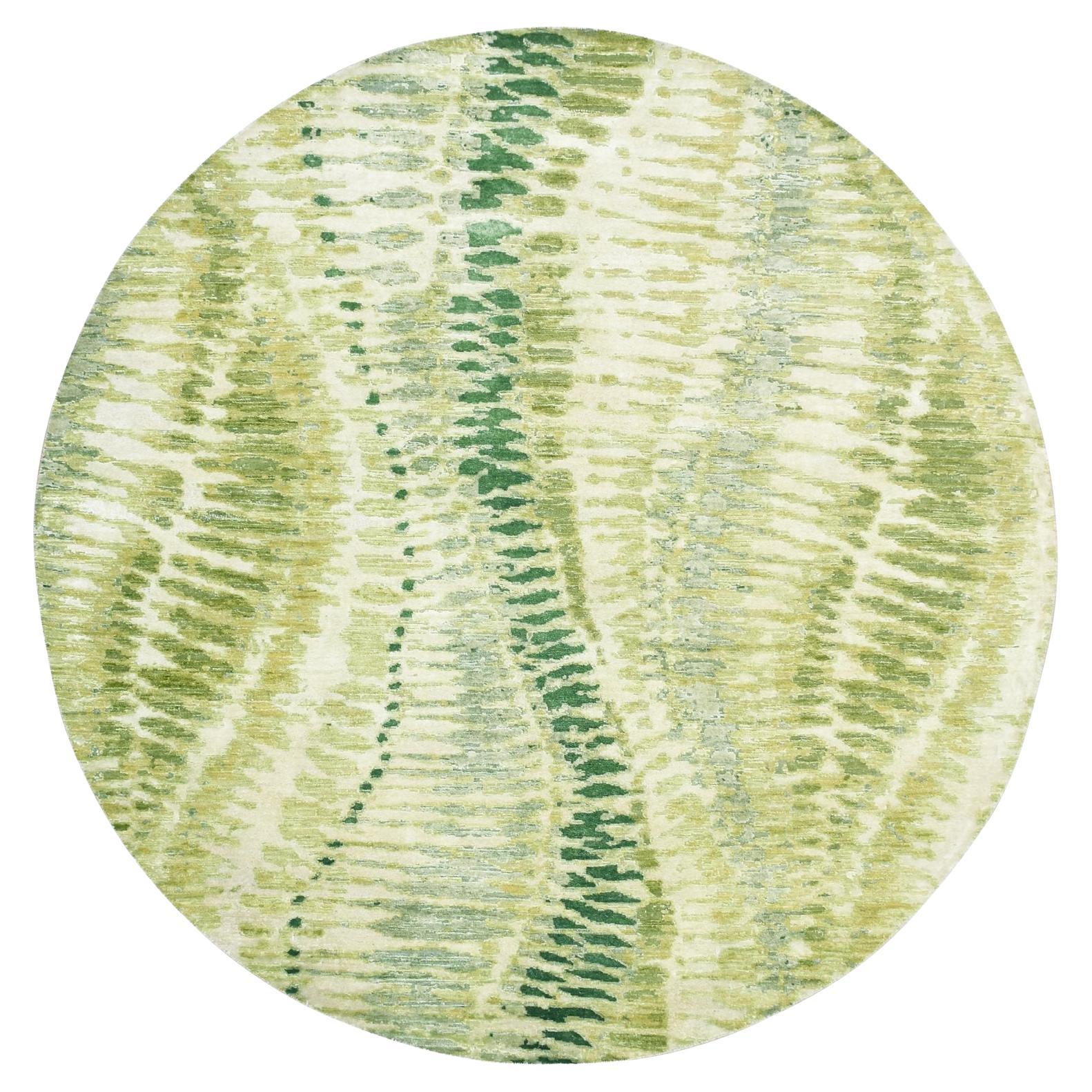 8'x8' Verde Palude, Design Safari Coccodrillo, Tappeto rotondo annodato a mano in pura seta