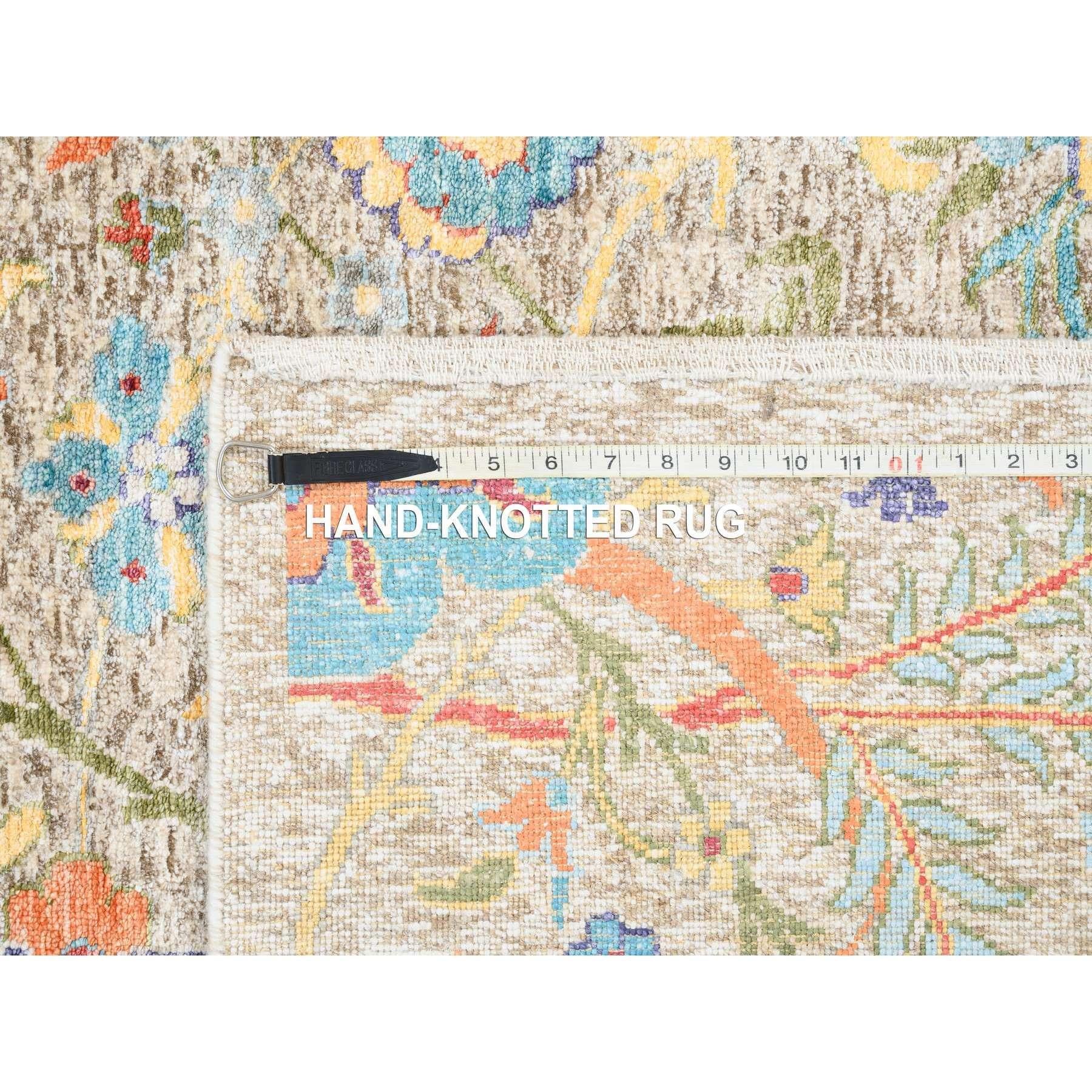 8'x8' Tan, Handgeknüpft, Seide mit texturierter Wolle, Orientalisch, Quadratischer Teppich im Angebot 6
