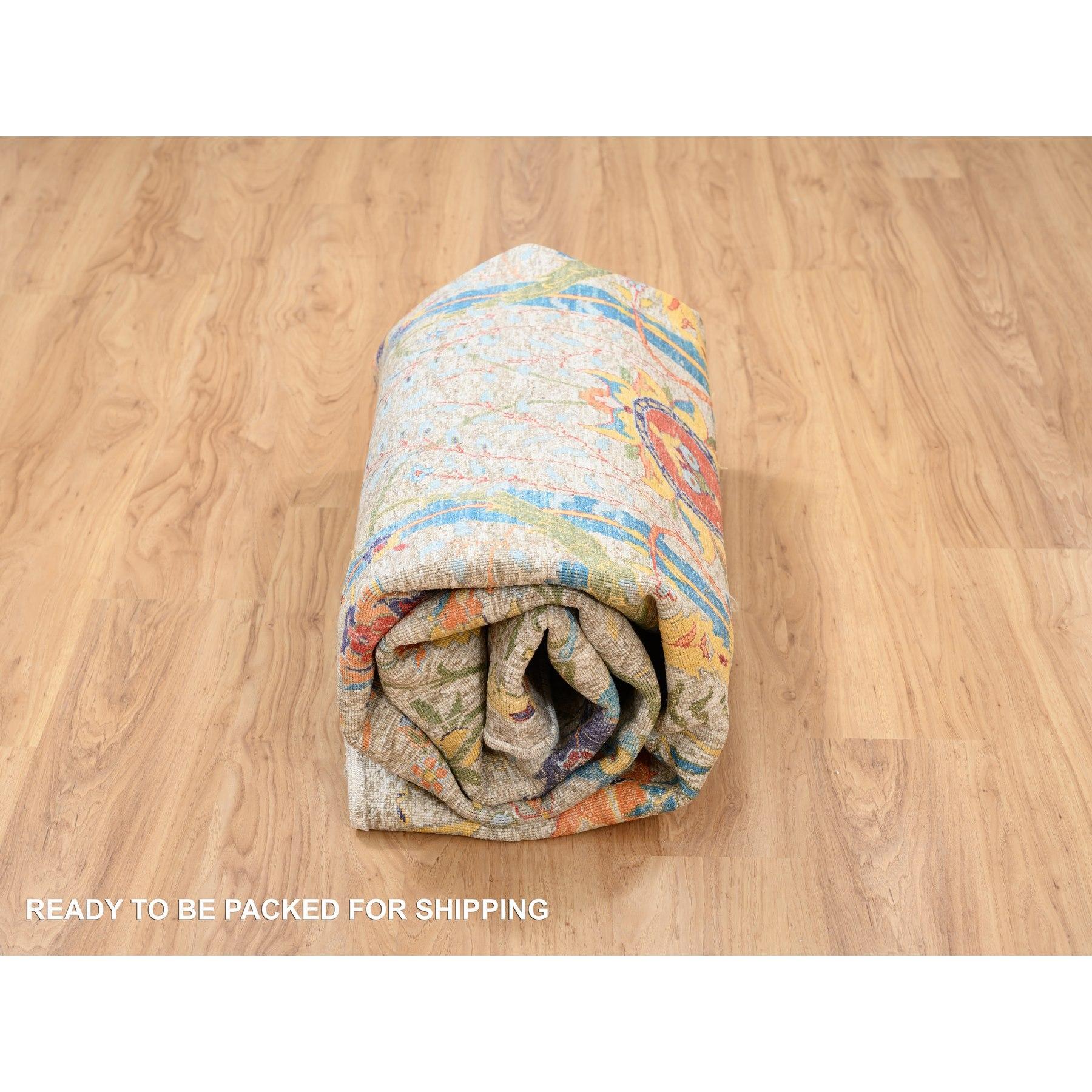 8'x8' Tan, Handgeknüpft, Seide mit texturierter Wolle, Orientalisch, Quadratischer Teppich im Angebot 4