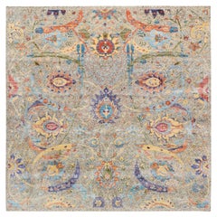 8'x8' Tan, Hand Knotted, Silk With Textured Wool, Oriental, Square Rug