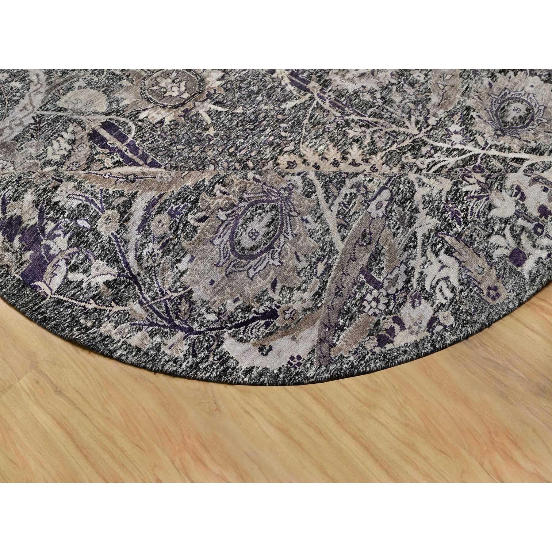 8'x8' Tarmac Brown Tapis oriental rond à feuilles de faucille en laine et soie nouées à la main Neuf - En vente à Carlstadt, NJ