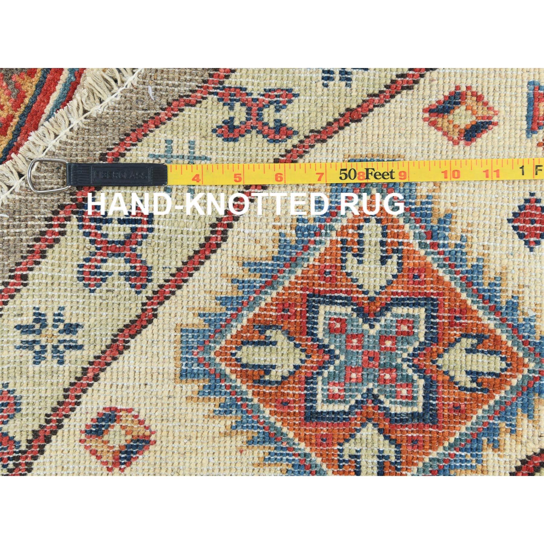 8'x8' Taupe, Caucasian Design, Afghan Special Kazak, Round, Pure Wool Rug For Sale 6