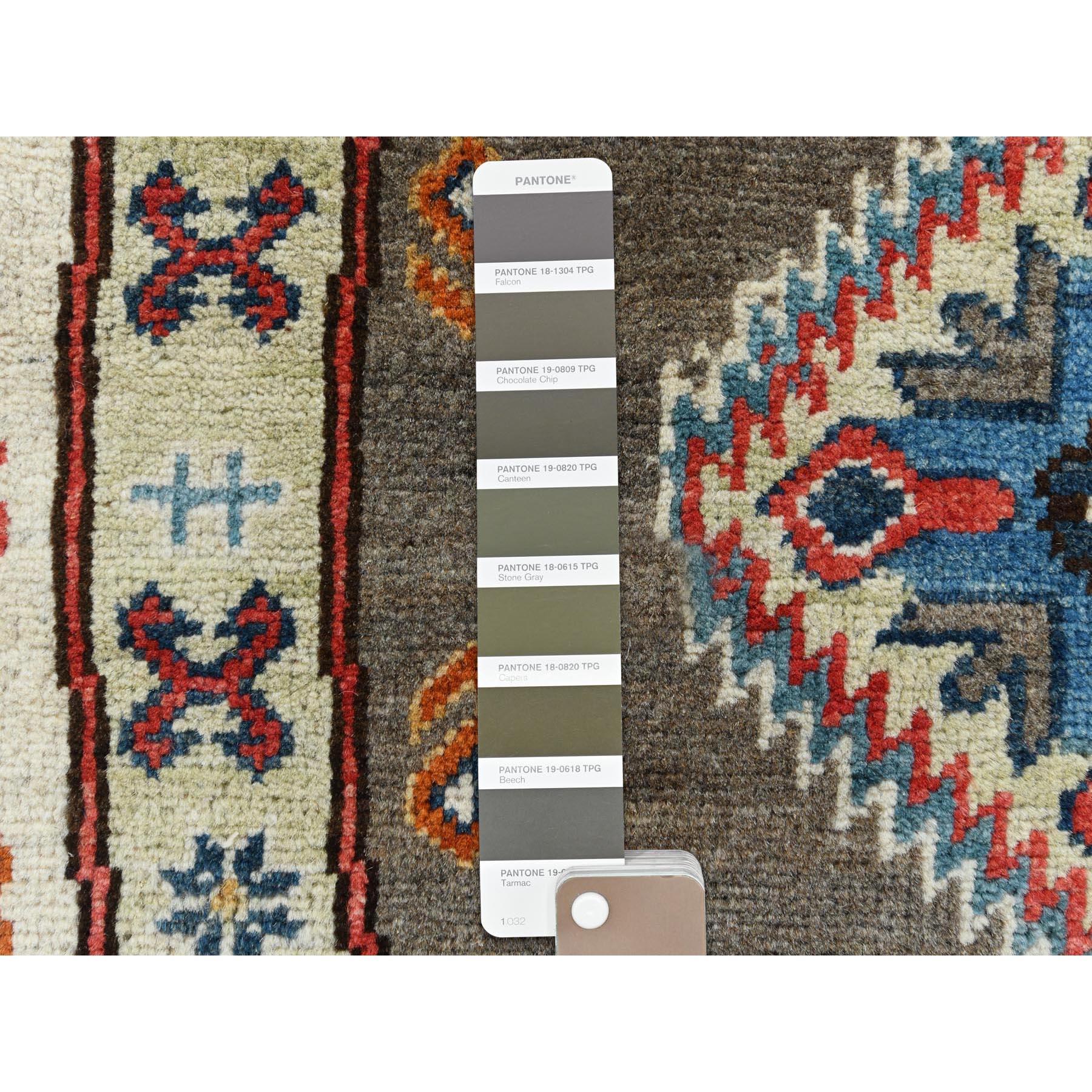 8'x8' Taupe, Caucasian Design, Afghan Special Kazak, Round, Pure Wool Rug For Sale 2