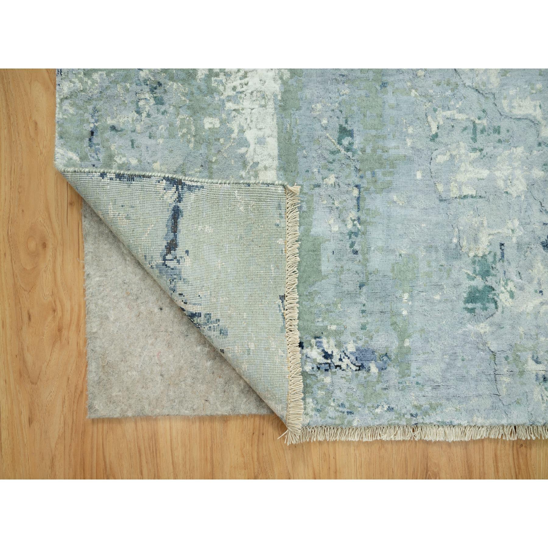 Noué à la main 8'x8' Bleu Tiffeny, tapis noué à la main Broken and Erased, Persian Tabriz Design Rug en vente