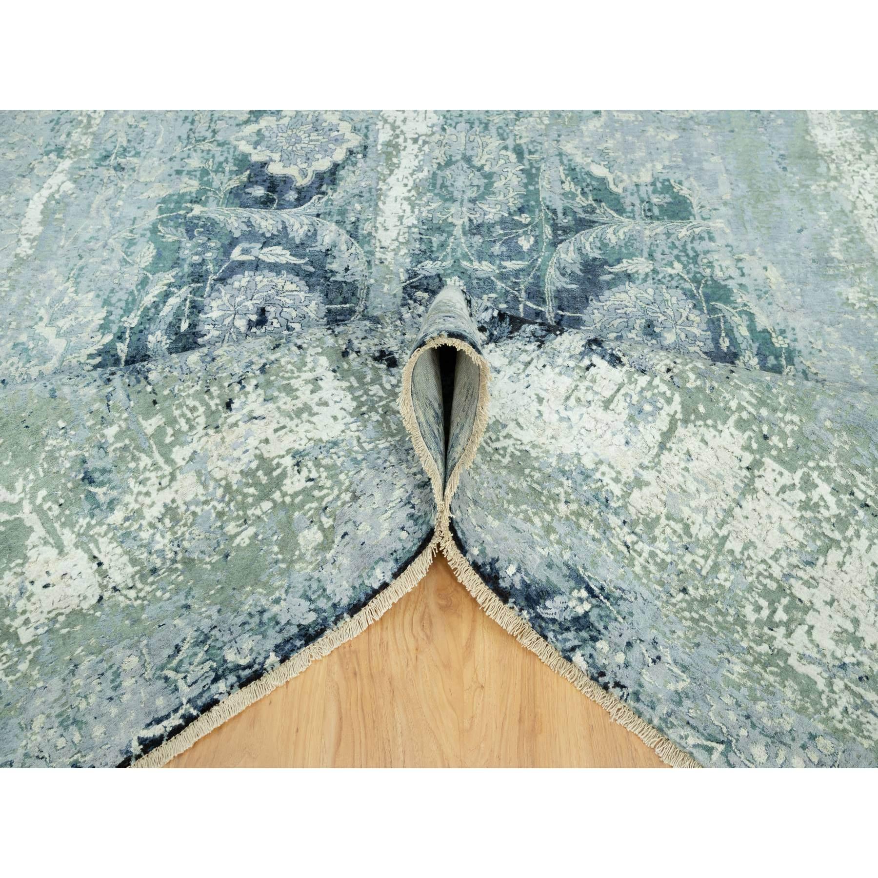8'x8' Bleu Tiffeny, tapis noué à la main Broken and Erased, Persian Tabriz Design Rug Neuf - En vente à Carlstadt, NJ