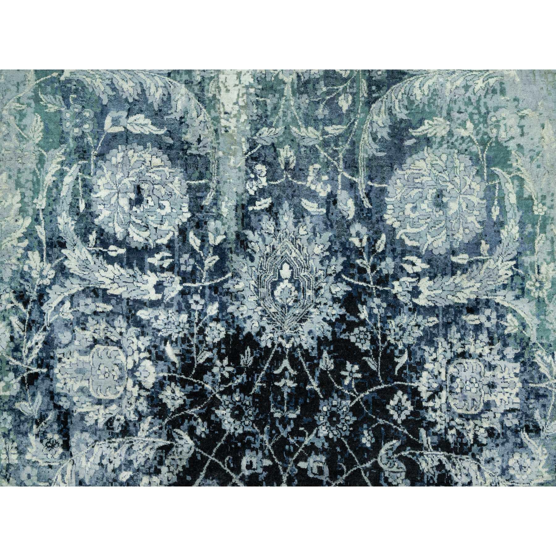8'x8' Bleu Tiffeny, tapis noué à la main Broken and Erased, Persian Tabriz Design Rug en vente 1