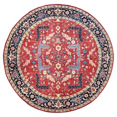 8'x8' Valiant Mohnblumenroter handgeknüpfter, runder orientalischer Teppich aus Wolle mit Densergewebe