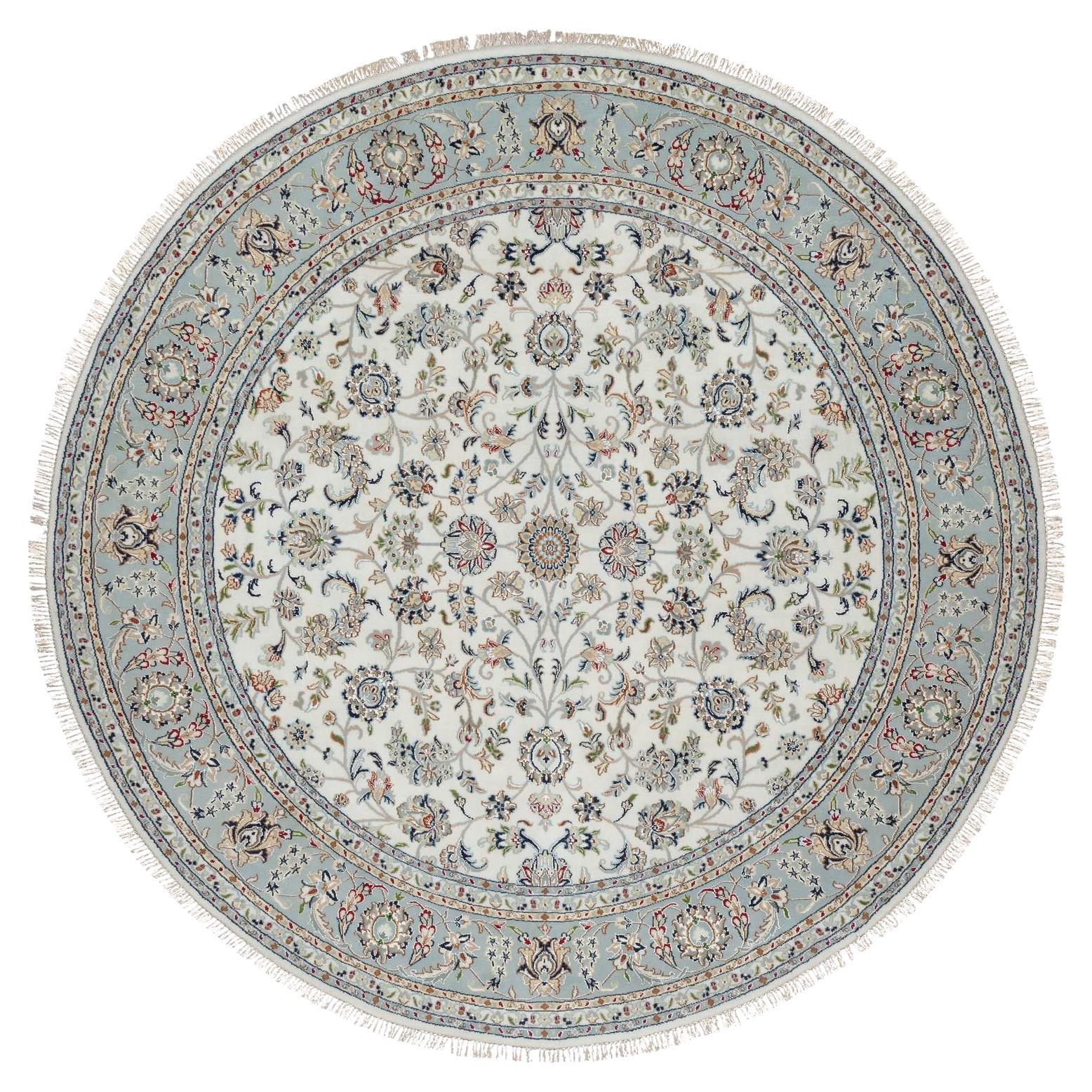 Tapis rond en laine et soie 8
x8
Blanc 250 KPSI Nain avec All Over Floral Design