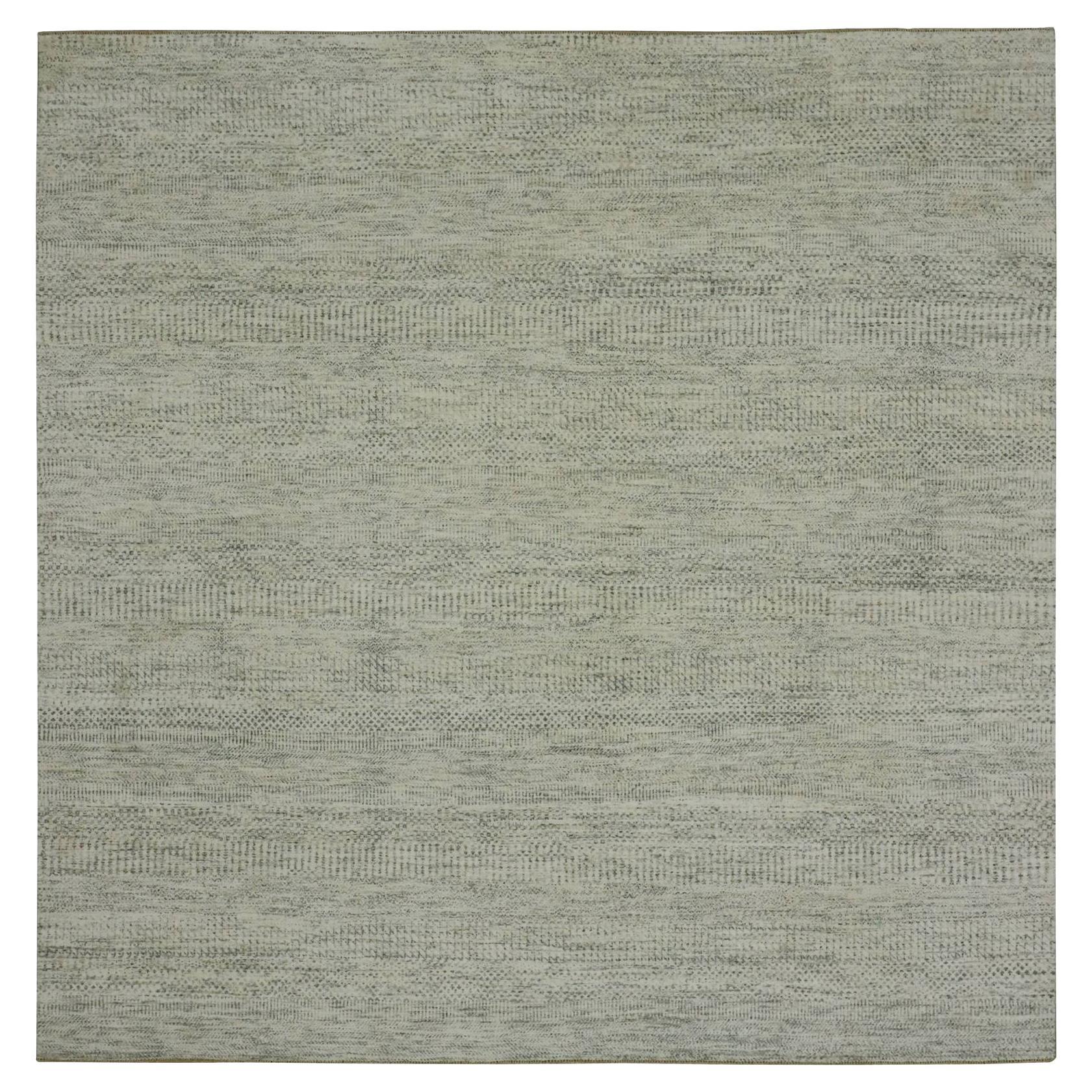 8'x8' White Modern Grass Tapis oriental carré noué à la main ton sur ton