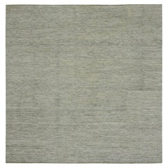 8'x8' White Modern Grass Tapis oriental carré noué à la main ton sur ton