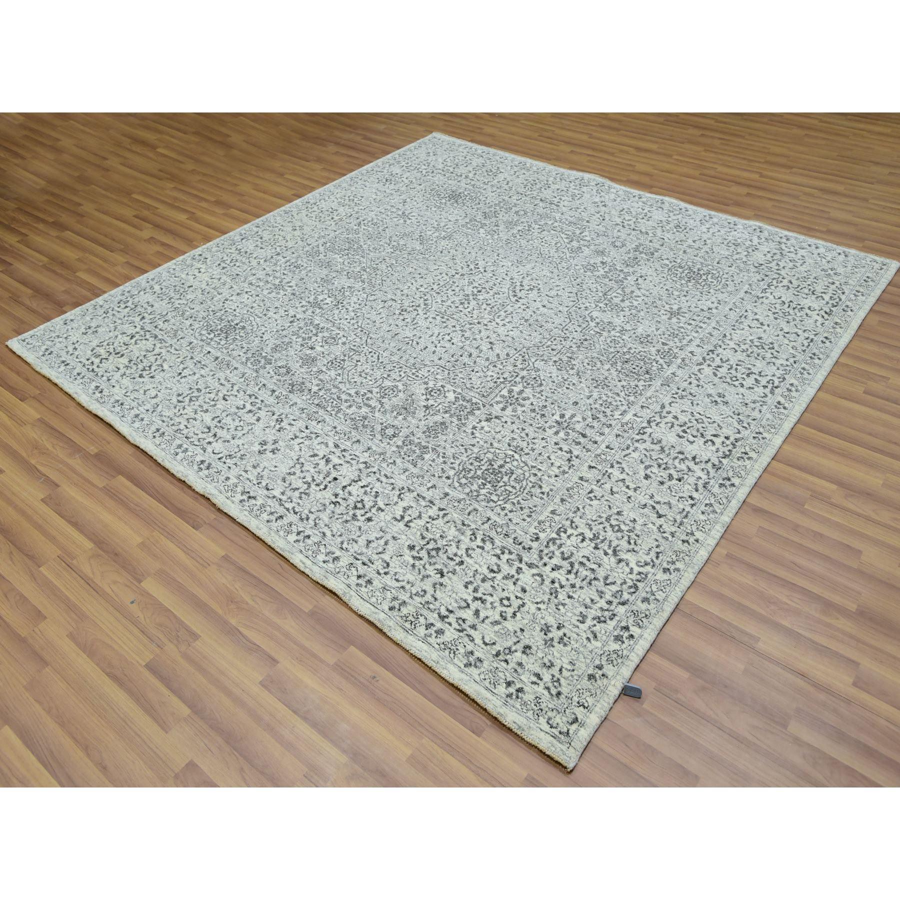 Medievale 8'x8' Tappeto orientale quadrato in lana della dinastia Mamluke non colorato e annodato a mano in vendita