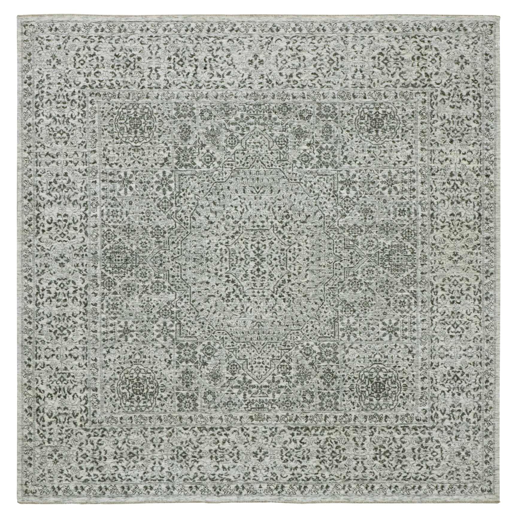 8'x8' White Undyed Mamluk Dynasty Wool Hand Knotted Square Oriental Rug