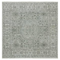 8'x8' White Undyed Mamluk Dynasty Wool Hand Knotted Square Oriental Rug