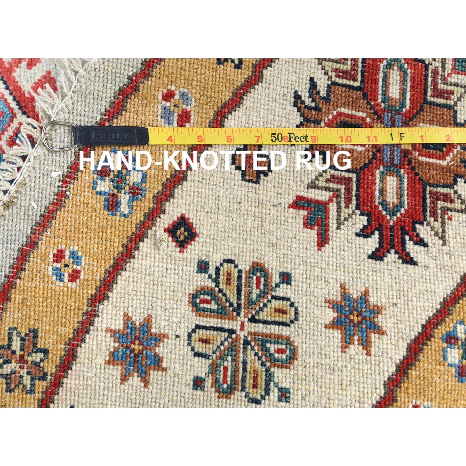 8'x8' Lana, Annodato a mano, Avorio, Afghano Speciale Kazak, Tappeto rotondo in vendita 5