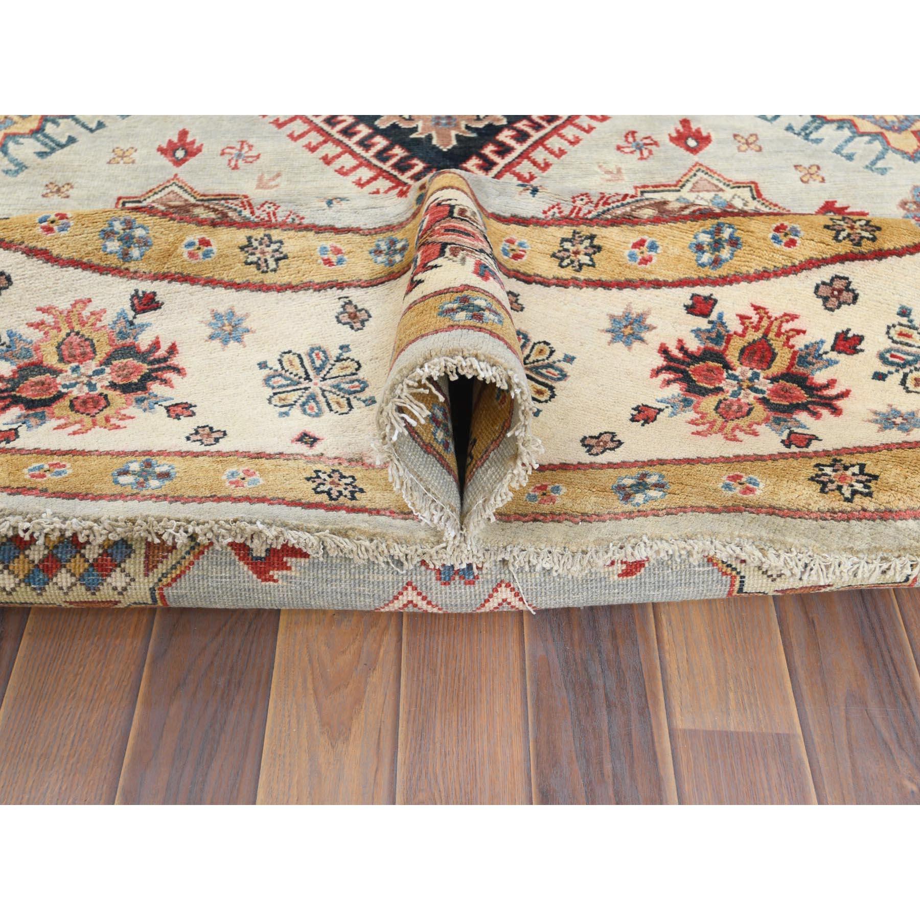 XXI secolo e contemporaneo 8'x8' Lana, Annodato a mano, Avorio, Afghano Speciale Kazak, Tappeto rotondo in vendita