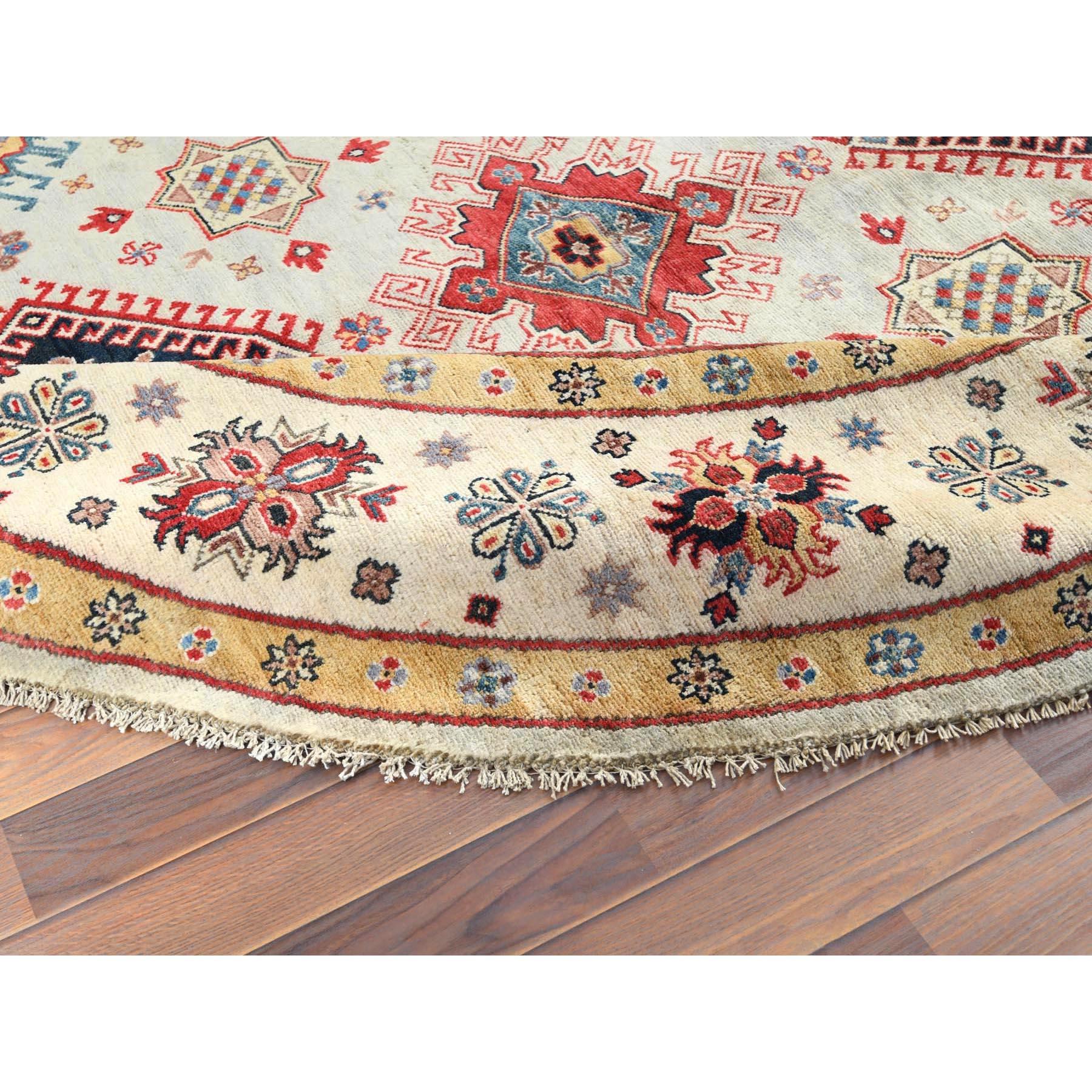 8'x8' Lana, Annodato a mano, Avorio, Afghano Speciale Kazak, Tappeto rotondo in vendita 1