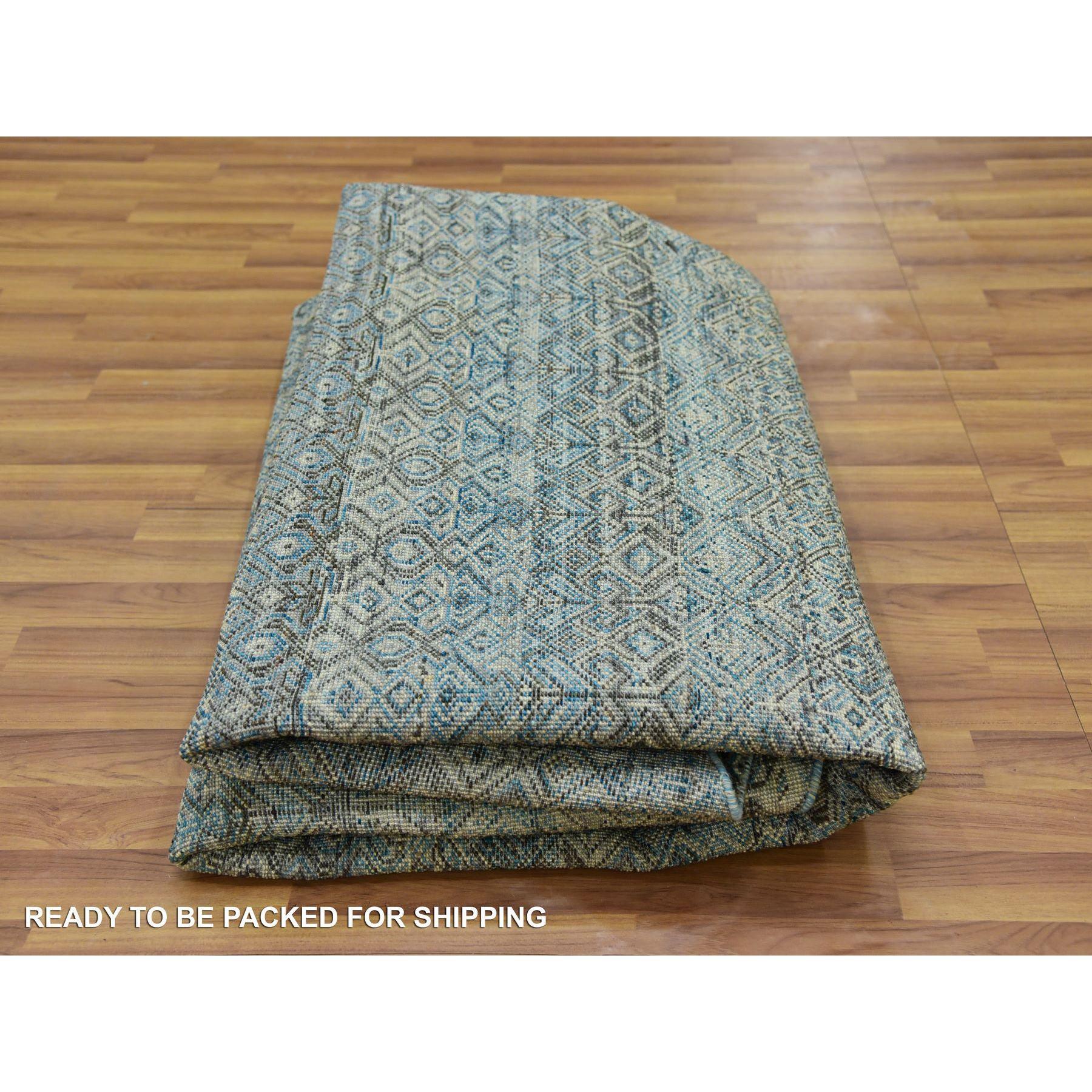 8'x8' Yale Blue Herat Small Repetitive Design Plush Wool Hand Knotsted Round Rug (Tapis rond en laine nouée à la main) en vente 1