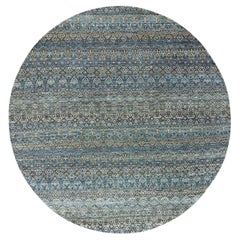 8'x8' Yale Blue Herat Small Repetitive Design Plush Wool Hand Knotted Round Rug