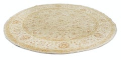 Tappeto rotondo fatto a mano 8x8.2 ft. Tappeto Oushak beige con motivo a medaglioni floreali