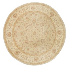 Tappeto rotondo fatto a mano 8x8.2 ft. Tappeto Oushak beige con motivo a medaglioni floreali