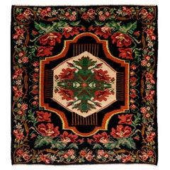 8x8.8 Ft Vintage Bessarabian Kilim, Floral Handwoven Wool Rug from Moldova
