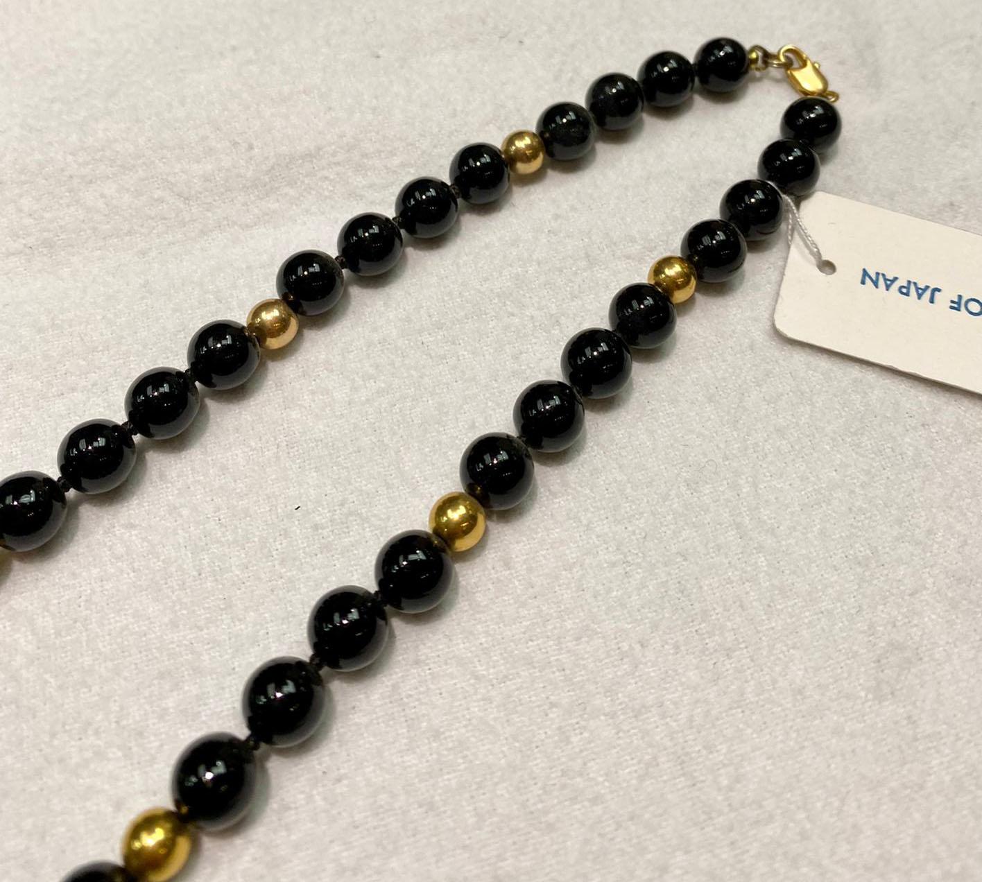Onyx Pearls with 14k Yellow Gold Clasp In Excellent Condition For Sale In LA, CA