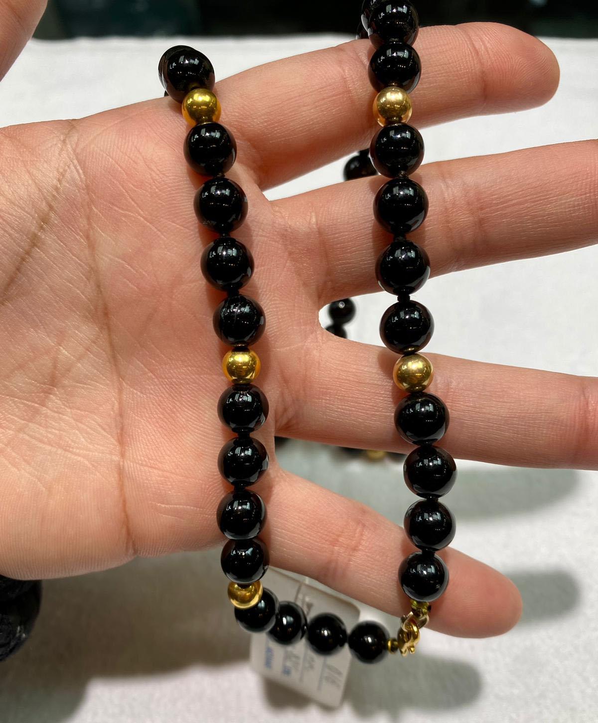 Onyx Pearls with 14k Yellow Gold Clasp For Sale 1