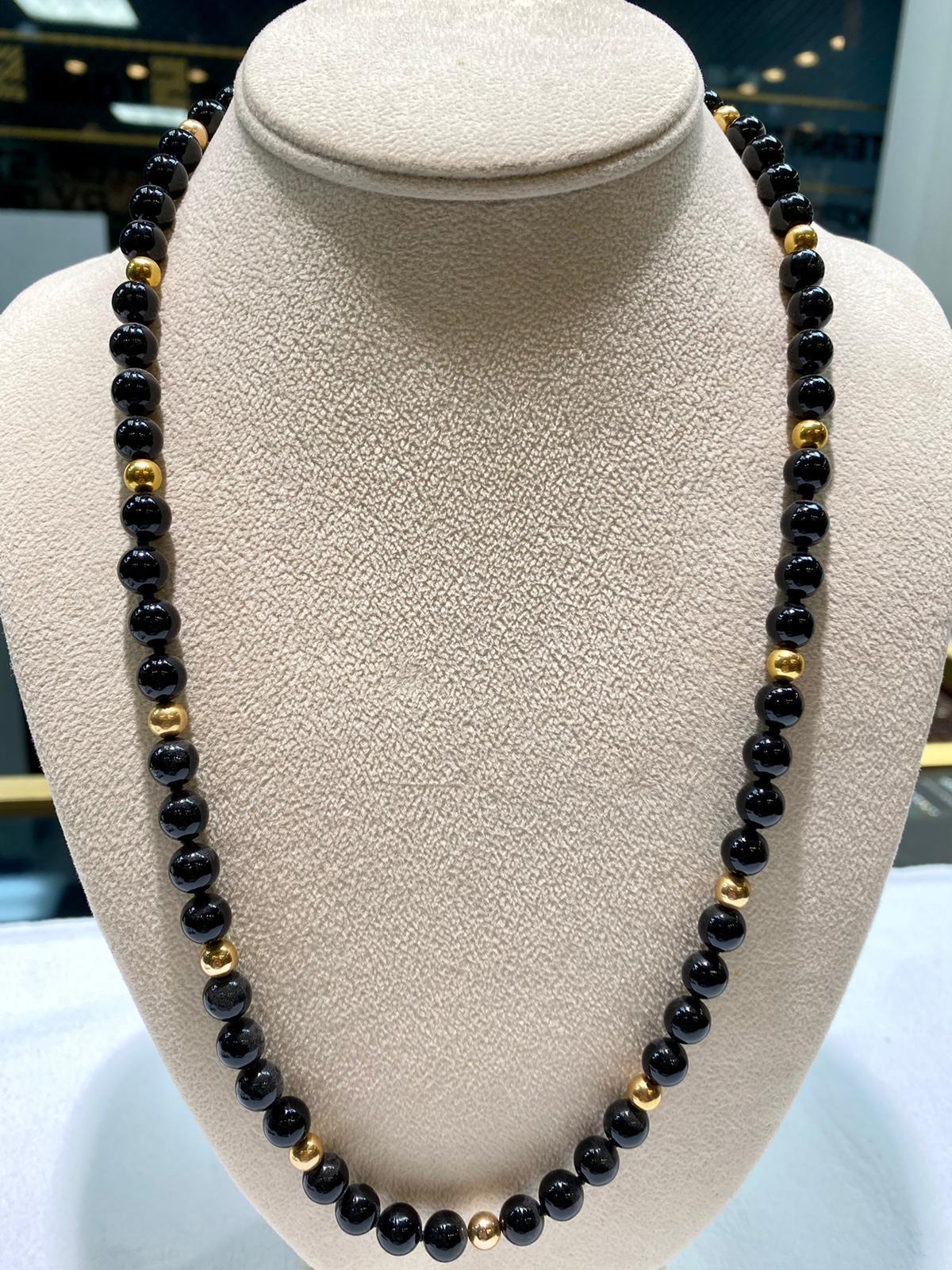 Onyx Pearls with 14k Yellow Gold Clasp For Sale 2