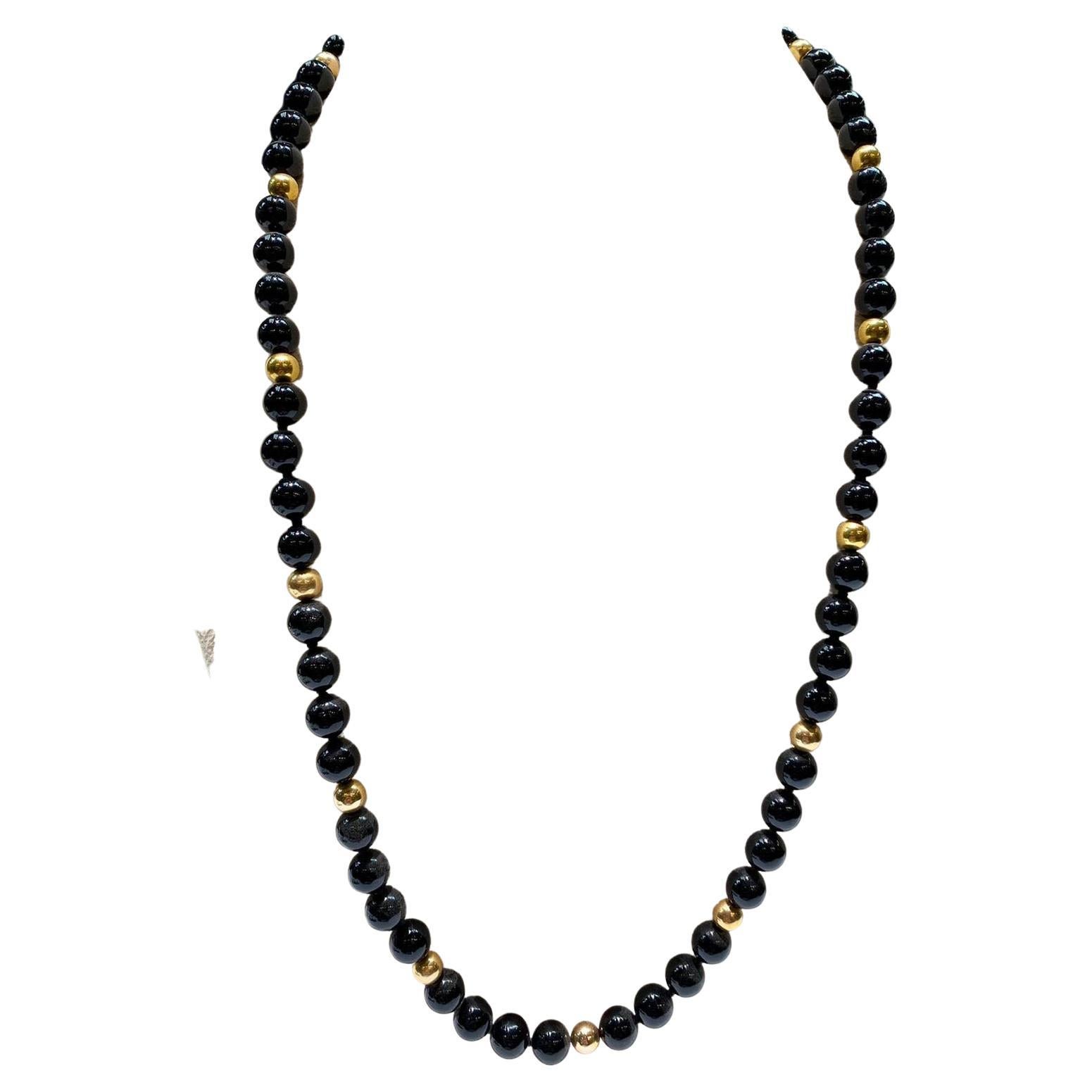 Onyx Pearls with 14k Yellow Gold Clasp For Sale