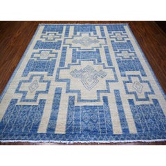 8'x9' Denim Blue Fine Peshawar Soft Wool Hand Knotted RugsOriental Rug