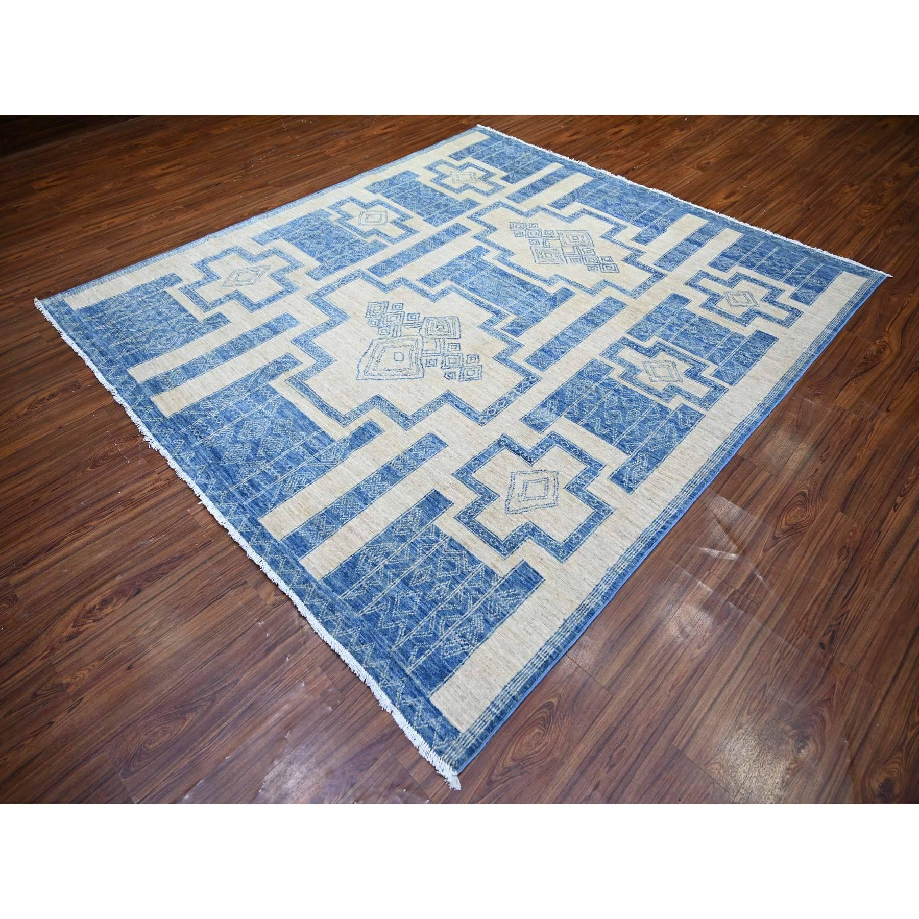 8'x9' Denim Blau Fein Peshawar Weiche Wolle Handgeknüpft TeppichOriental Rug (Oushak) im Angebot