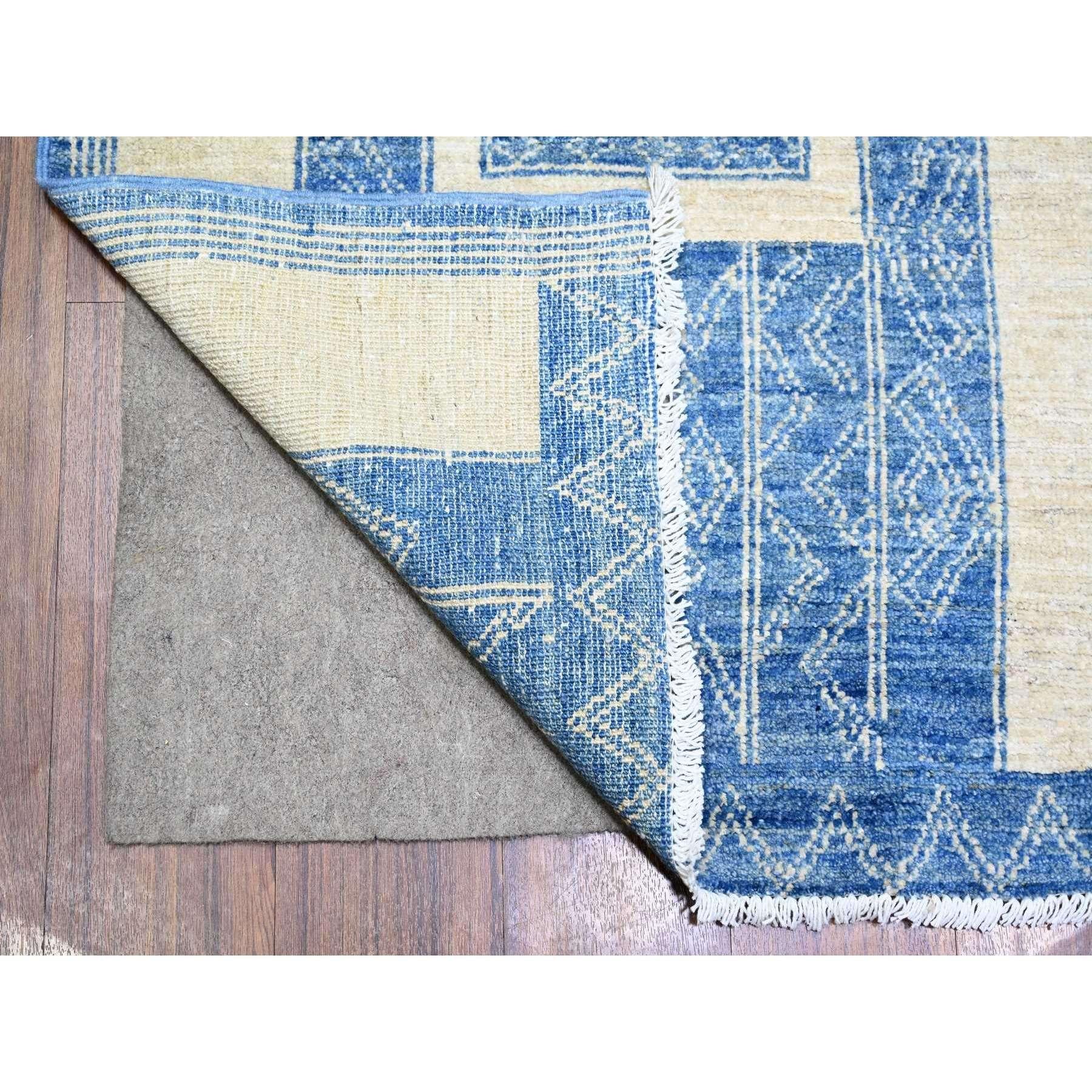 8'x9' Denim Blau Fein Peshawar Weiche Wolle Handgeknüpft TeppichOriental Rug (Afghanisch) im Angebot