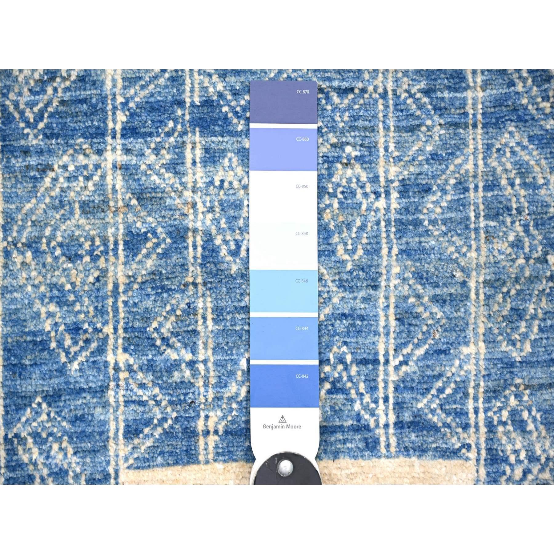 8'x9' Denim Blau Fein Peshawar Weiche Wolle Handgeknüpft TeppichOriental Rug im Angebot 1