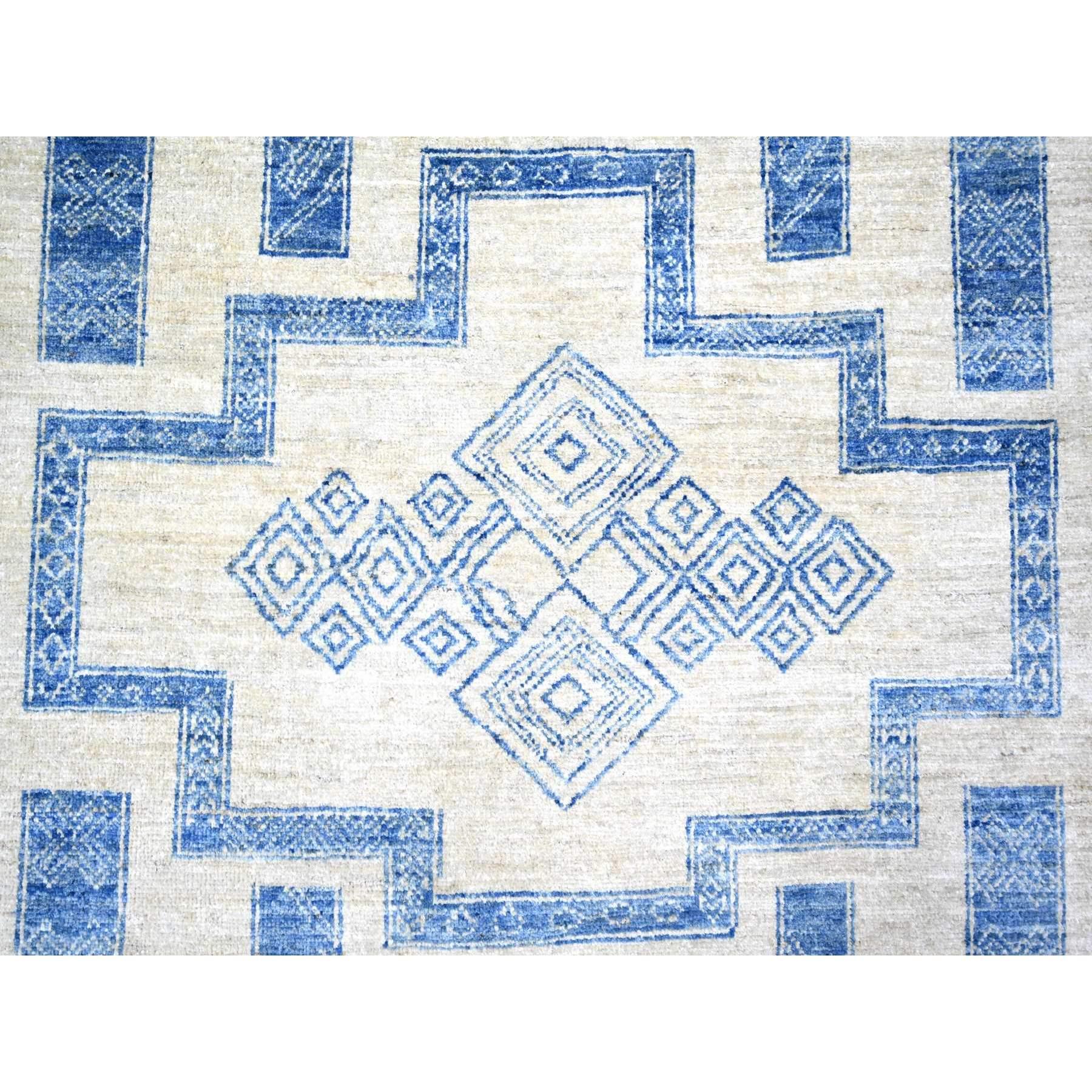 8'x9' Denim Blau Fein Peshawar Weiche Wolle Handgeknüpft TeppichOriental Rug im Angebot 2