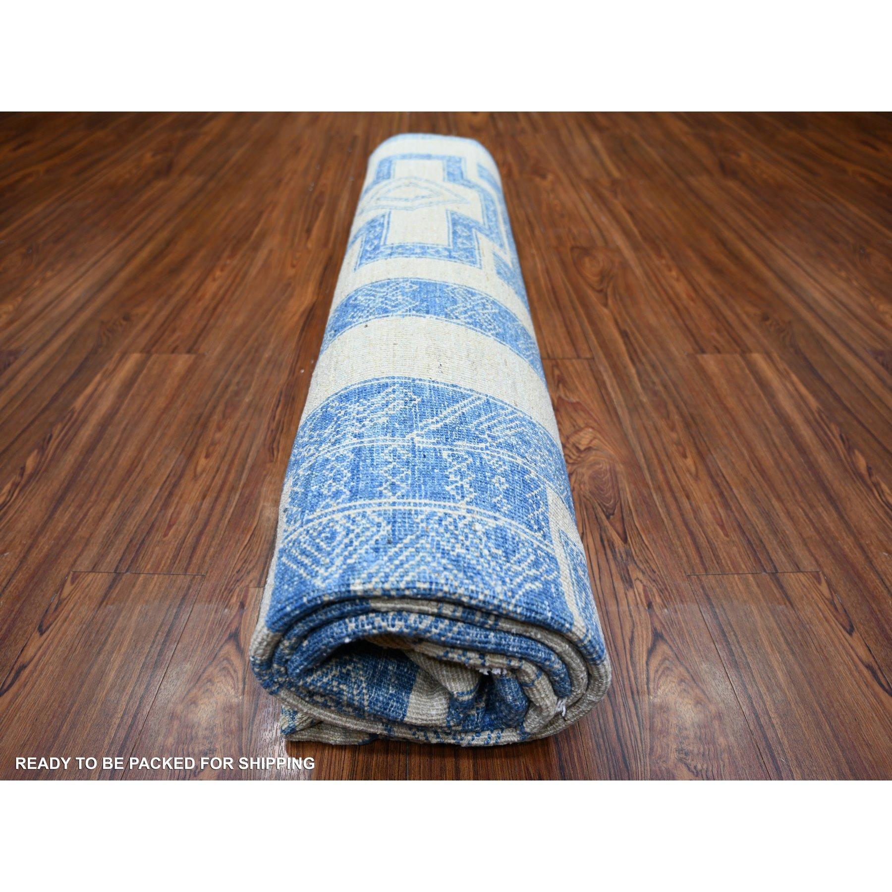 8'x9' Denim Blau Fein Peshawar Weiche Wolle Handgeknüpft TeppichOriental Rug im Angebot 3