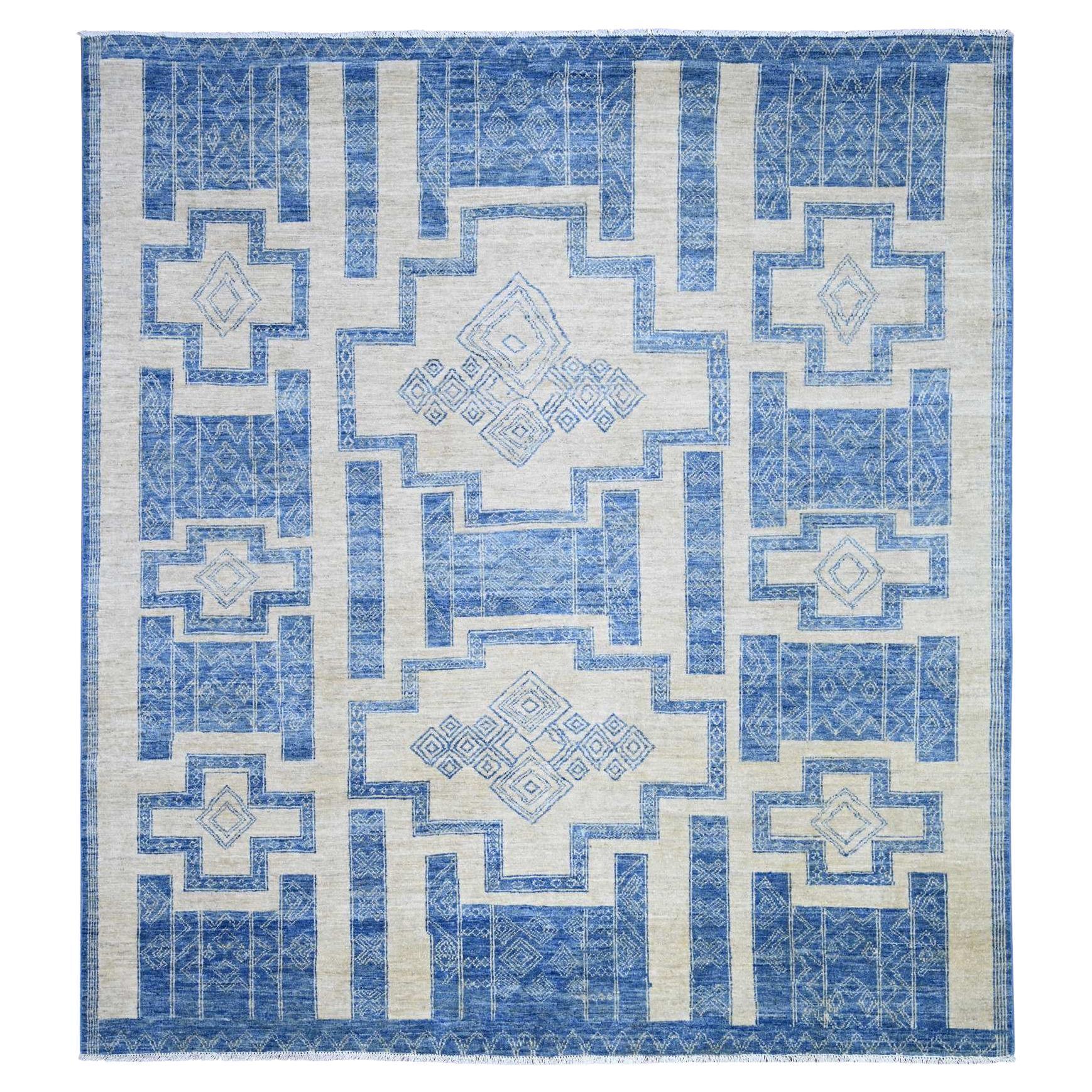 8'x9' Denim Blau Fein Peshawar Weiche Wolle Handgeknüpft TeppichOriental Rug