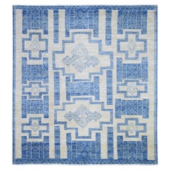 8'x9' Denim Blau Fein Peshawar Weiche Wolle Handgeknüpft TeppichOriental Rug
