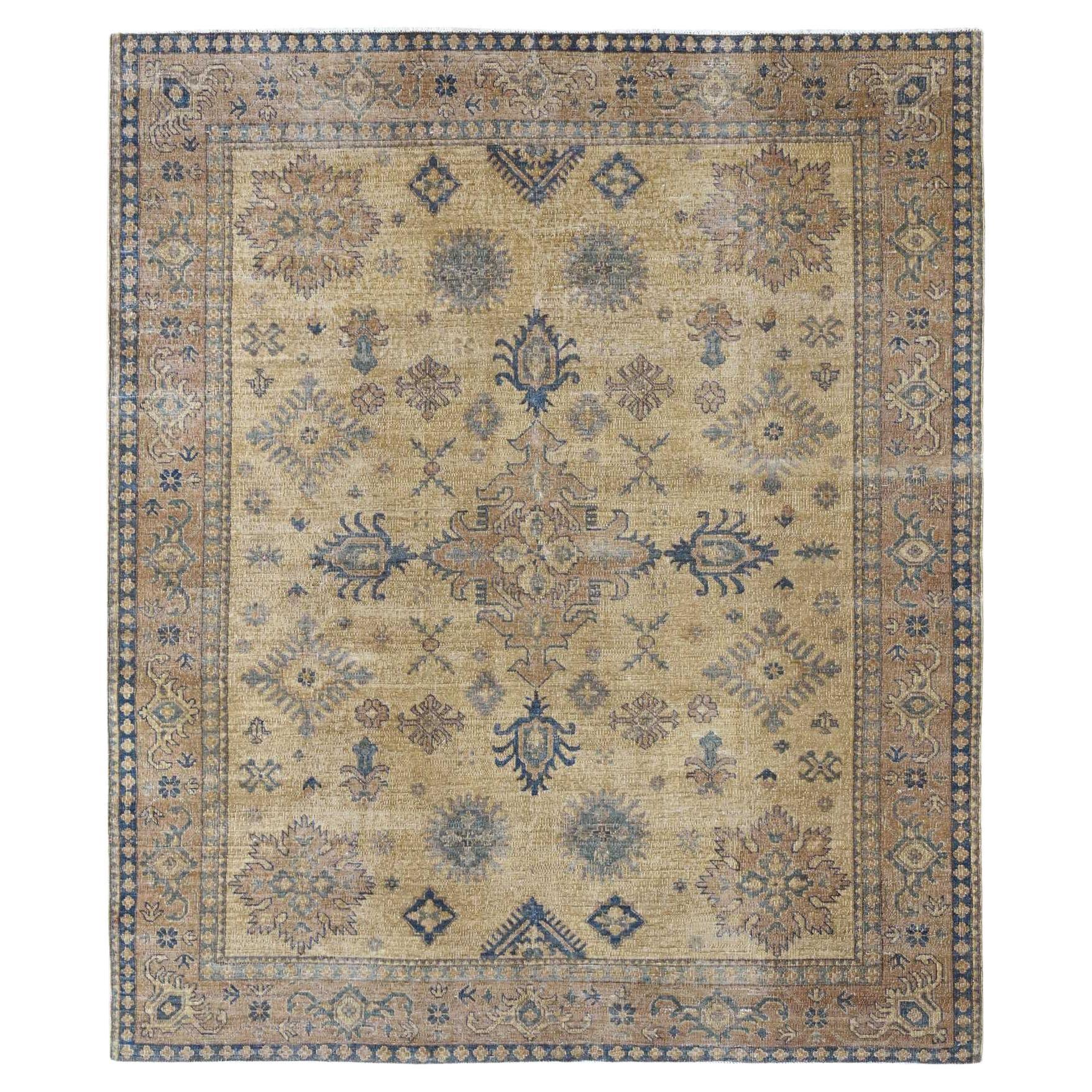 8'x9'1" Tawny Brown Overdyed Kazak à motif géométrique noué à la main