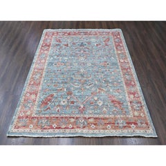 8'x9'10" Blue Antiqued Zoroastrian All Over Design Hand Knotted Pure Wool Rug