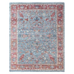 8'x9'10" Blue Antiqued Zoroastrian All Over Design Hand Knotted Pure Wool Rug