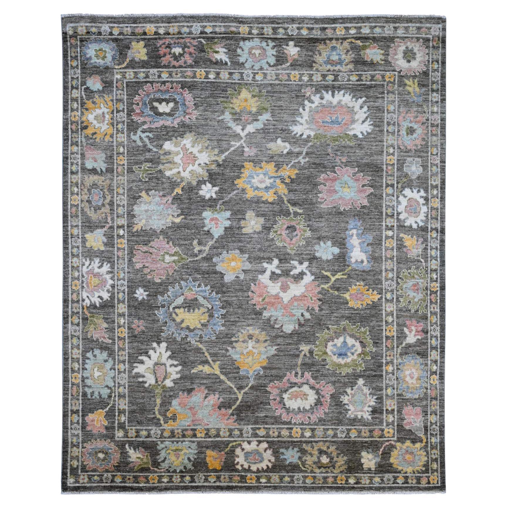 8'x9'10" Brown Afghan Angora Oushak with Floral Design Wool Hand Knotted Rug